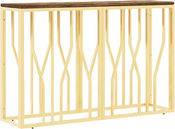 vidaXL - Wandtafel - roestvrij - staal - en - massief - gerecycled - hout - goudkleur