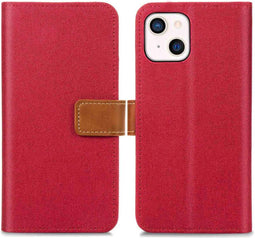 iMoshion Hoesje Geschikt voor iPhone 13 Mini Hoesje Met Pasjeshouder - iMoshion Luxe Canvas Bookcase - Rood