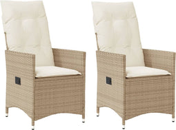 vidaXL - Tuinstoelen - 2 - st - verstelbaar - met - kussens - poly - rattan - beige