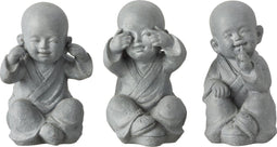 J-Line figuur Monnik Horen/Zien/Zwijgen - polyresin - grijs - large - 3 stuks