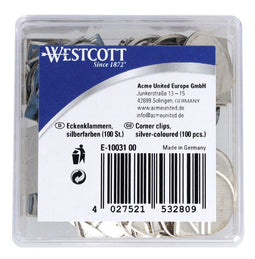 Westcott - Hoekclips aluminium zilverkleurig doos à 100 stuks