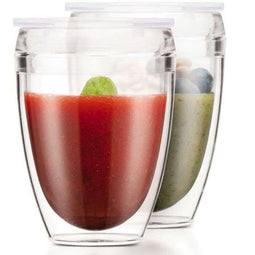 Set van 2 BODUM bekers - Pavina To Go - Dubbelwandig plastic - Luchtdicht deksel - 30 cl - Transp...
