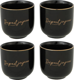 J-Line mok 'Départ Joyeux' - porselein - zwart/goud - 4 stuks