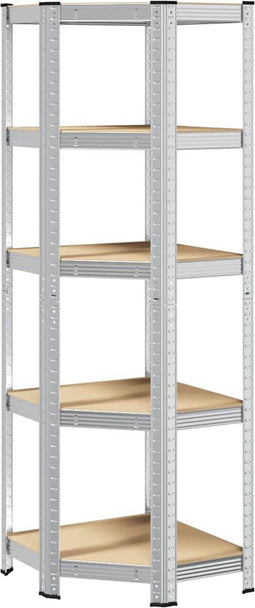 vidaXL - Hoekrek - 5-laags - staal - en - bewerkt - hout - zilverkleurig