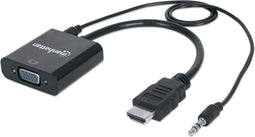 Manhattan 151559 - HDMI naar VGA Adapter - 1x HDMI-stekker 1x VGA-bus Jackplug 3,5 mm - Zwart - 0.26 m