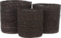 Mica Decorations Atlantic Plantenmand - Set van 3 - Zeegras - Grijs - H12 x Ø12 cm H14 x Ø14 cm H16 x Ø16 cm (set van 3)