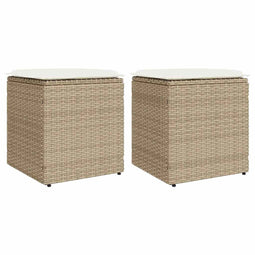 vidaXL - Tuinkrukken - met - kussens - 2 - st - 40x40x43 - cm - poly - rattan - beige