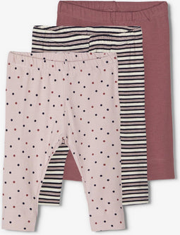 NAME IT BABY NBFRONLA LEGGING - Legging - 3-pack - Blauw/Grijs/Wit/Blauw Gestreept/Gestipt (3-pack)
