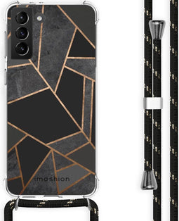 iMoshion Hoesje Geschikt voor Samsung Galaxy S21 Plus Hoesje Met Koord - iMoshion Design Hoesje met Koord - Zwart / Meerkleurig / Goud / Black Graphic