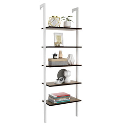 Coast 5-Laagse Ladderplank Boekenkast - Ruimtebesparend Opberg- en Weergave Rek - Wit 61x30x183 cm