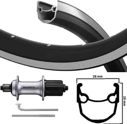Kgs Achterwiel 28 inch (622) zwart-zilver cassette 8-9 speed uitval