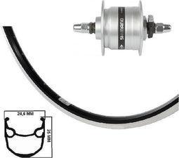 Kgs Voorwiel 28 inch (622) velg zwart/zilver naafdynamo 6v 3 w vast