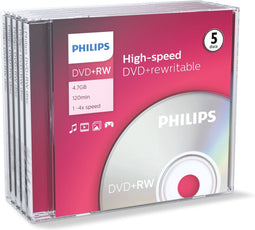 1x5 Philips DVD+RW 4,7GB 4x JC