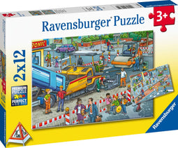 Ravensburger puzzel Werk aan de weg - Twee puzzels - 12 stukjes - kinderpuzzel