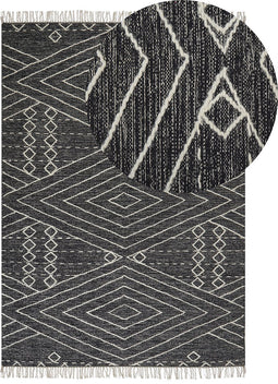 KHENIFRA - Laagpolig vloerkleed - Zwart - 160 x 230 cm - Katoen