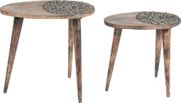 KHETUA - Bijzettafel set van 2 - Donkere houtkleur - Mangohout