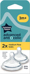 Tommee Tippee voedingsspenen, Advanced Anti-Colic Baby Bottle Teats, borst-gelijkend, zacht siliconen materiaal, gemiddelde stroomsnelheid, 3+ maanden, Baby Feeding Essentials, set van 2