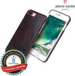 Pierre Cardin echt lederen hardcase hoes Geschikt voor iPhone 7 Plus / 8 Plus - Coffee