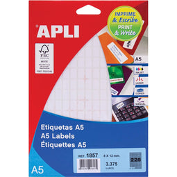Apli - witte etiketten Print Write ft 8 x 12 mm (b x h), 3.375 stuks, 225 per blad (1857)