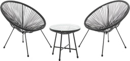 Juskys Ostana - Balkonset - 3-delig - 2 fauteuils en tafel - Zwart