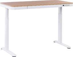 Bureau elektrisch verstelbaar met USB-poort lichthout/wit 120 x 60 cm KENLY