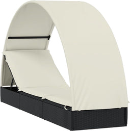 vidaXL - Ligbed - met - rond - dak - 211x57x140 - cm - poly - rattan - zwart