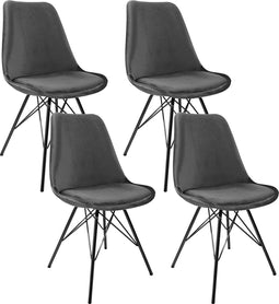 Kick kuipstoel Velvet donkergrijs - zwart frame - set van 4