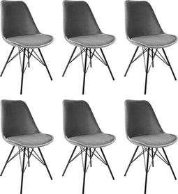 Kick kuipstoel Velvet grijs - zwart frame - set van 6