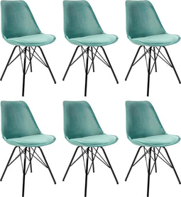 Kick kuipstoel Velvet mintgroen - zwart frame - set van 6