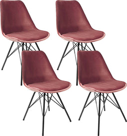 Kick kuipstoel Velvet roze - zwart frame - set van 4