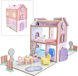 KidKraft Play and Store inklapbaar klein Houten Poppenhuis met 36 accessoires