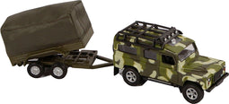 Kids Globe Die-cast Land Rover Met Aanhanger Leger, 27cm