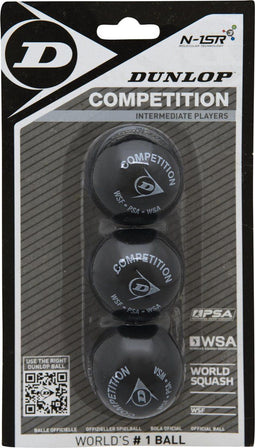 Dunlop Competition - Squashbal - 1 Gele Stip - Zwart/geel (3 ballen)