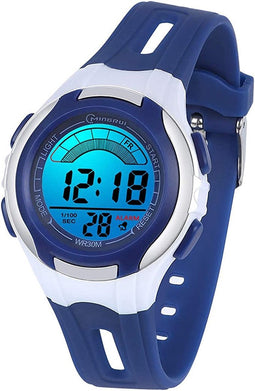 Kinderklokje Meisjes Jongens Digitaal 7 Kleuren LED Digitaal klokje voor Kinderen Waterdicht Sport Buiten Multifunctioneel Digitale klokje met Stopwatch / Alarm Leeftijd 4-15, donker blauw, klein 26g