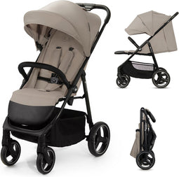 Kinderkraft TRIG 3 - Grote Wandelwagen tot 25 kg - Verstelbare Rugleuning en Voetensteun - CLICK & FOLD Systeem - 360° Draaiende Wielen - Waterdichte Kap met Ventilatie - Comfortabele Zitting - Lichtgewicht 8,9 kg - Beige