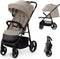 Kinderkraft TRIG 3 - Grote Wandelwagen tot 25 kg - Verstelbare Rugleuning en Voetensteun - CLICK & FOLD Systeem - 360° Draaiende Wielen - Waterdichte Kap met Ventilatie - Comfortabele Zitting - Lichtgewicht 8,9 kg - Beige