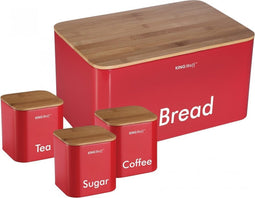 Kinghoff 1085 - Broodtrommel set - Rood - Rvs met hout - 35x23x18,5 cm