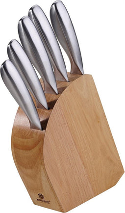 Kinghoff 1152 Messenset - Messenblok hout - rvs - 6 delig
