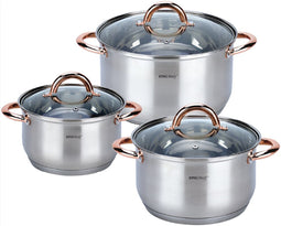 Kinghoff 1762 - 6 delige pannenset - kookpannen - 16-18-20 cm - met deksel