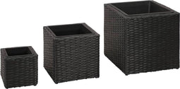 vidaXL - Plantenbakken - verhoogd - 3 - st - poly - rattan - zwart