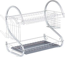 Kinvara Afwas afdruiprek 2-Laags - grijs/zilver - 41 x 12 x 26 cm - Afwasrek - chrome metaal