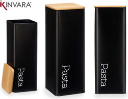 Kinvara Pasta Bewaardoos - Zwart - Metaal/Bamboe - Spaghetti Bewaardoos - Voorraaddoos