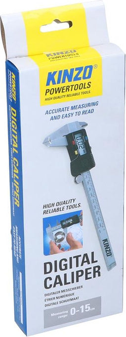 Kinzo Digitale Schuifmaat - Meetbereik tot 15 CM - met Opbergbox - Roestvrij Staal - Aflezen in mm of Inch - Zilver