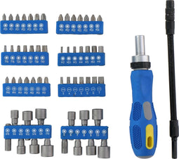 Kinzo Gereedschapset: Bitset/ Doppenset met Ratel - 14 Doppen - 42 Bits - o.a. Torx, Inbus en Kruiskop - 58 Stuks