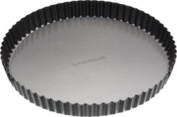 KitchenCraft MasterClass Gecanneleerde Ronde Flan / Quichevorm Met Antiaanbaklaag - Koolstofstaal 28 x 28 x 3,4 Centimeter Grijs