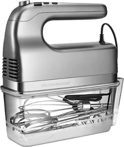KitchenMonster® Handmixer - Mixer met 9 Snelheden en Timer - 2 Kloppers & 2 Deeghaken & Garde & Opbergbak
