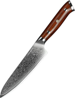 KitchenMonster® Koksmes Damascus Mes 24.5 cm - Keukenmes Geschikt voor Vlees/Vis/Groenten/Brood - 67 lagen Damascus Staal