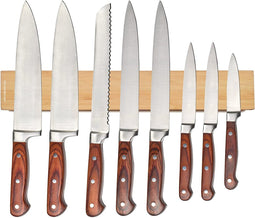 KitchenMonster® Messenmagneet Messenblok 40 cm - Magnetische Messenhouder Inclusief Zelfklevend Tape (3M) en Schroefbevestiging - Messenmagneetstrip Bamboe