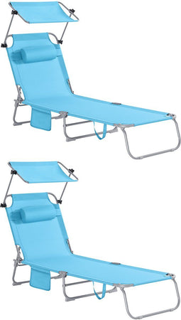 SoBuy OGS48-Bx2 - Opvouwbare Tuinstoel met Zonnedak - 5 Verstelbare Standen - Blauw (2 stuks)