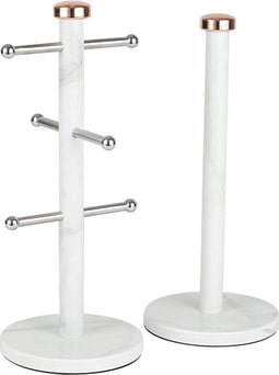 Tower Retro Kopjeshouder en Keukenrolhouder - Set van 2 - Bottega Rose Gold Marmer